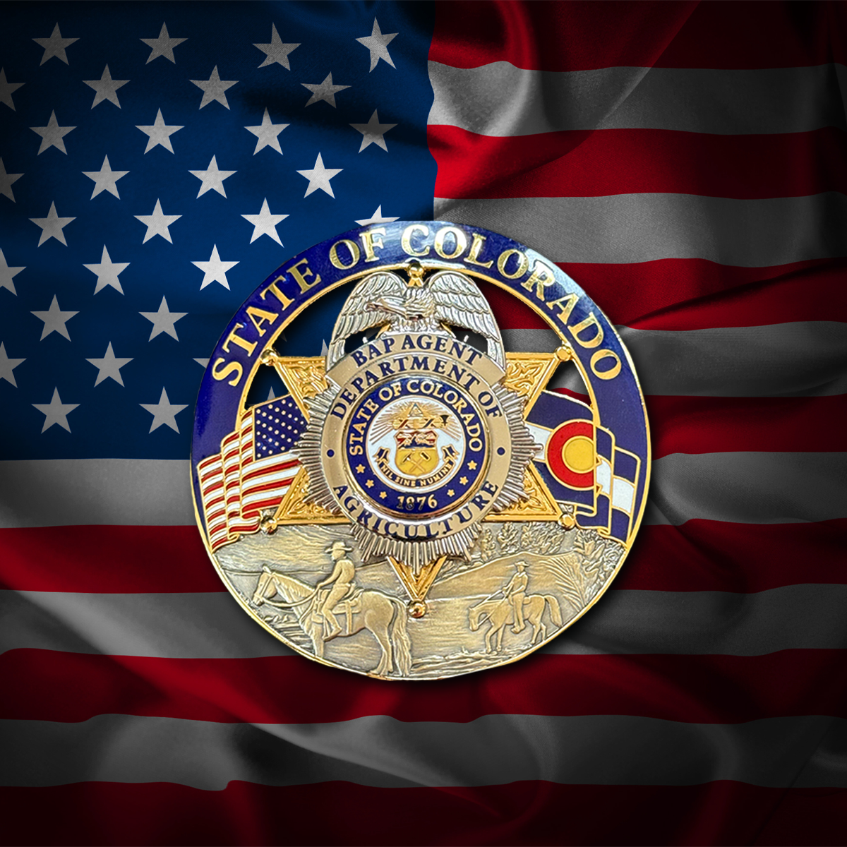 Colorado Department of Agriculture badge on an American flag background