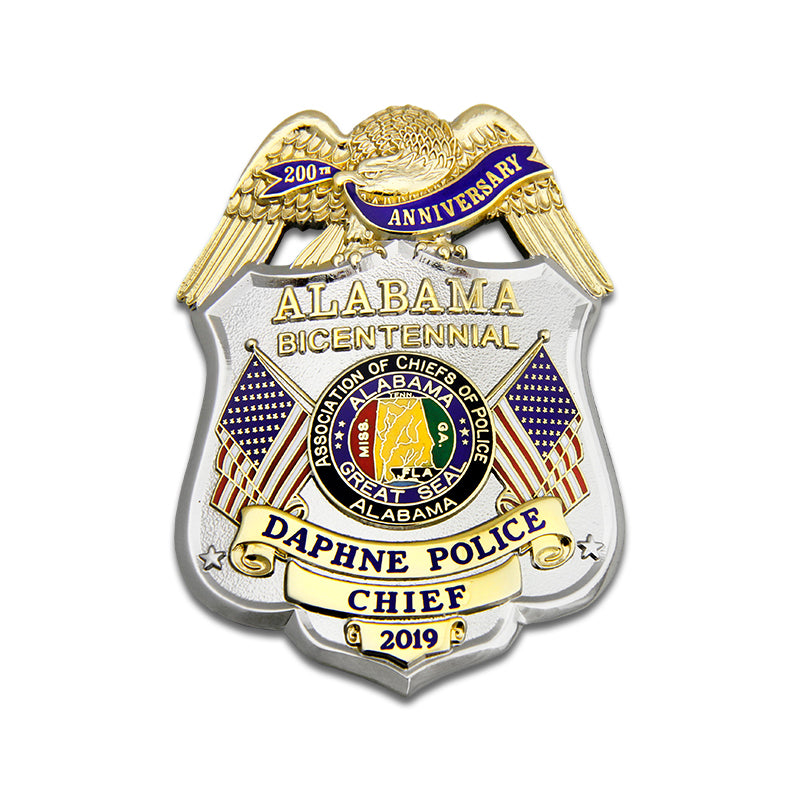Alabama Bicentennial Daphne Police Chief badge on a white background