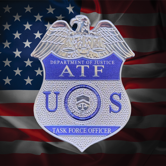 ATF Task Force Officer badge on an American flag background